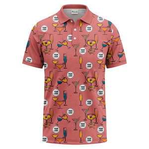 vintage illustrated martini & champagne glasses repeat polo shirt for men