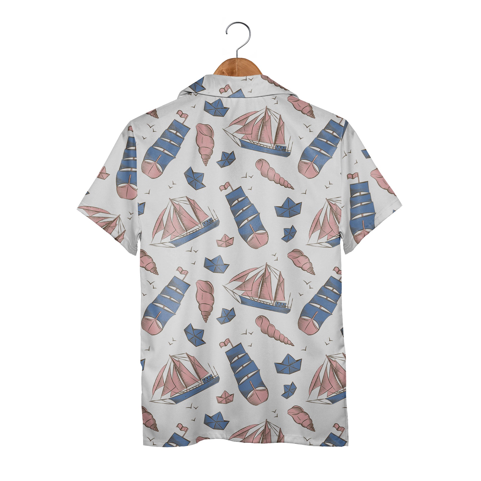 Vintage Sailboat & Seashell Nautical Hawaiian Shirt – Marine Bird Pattern