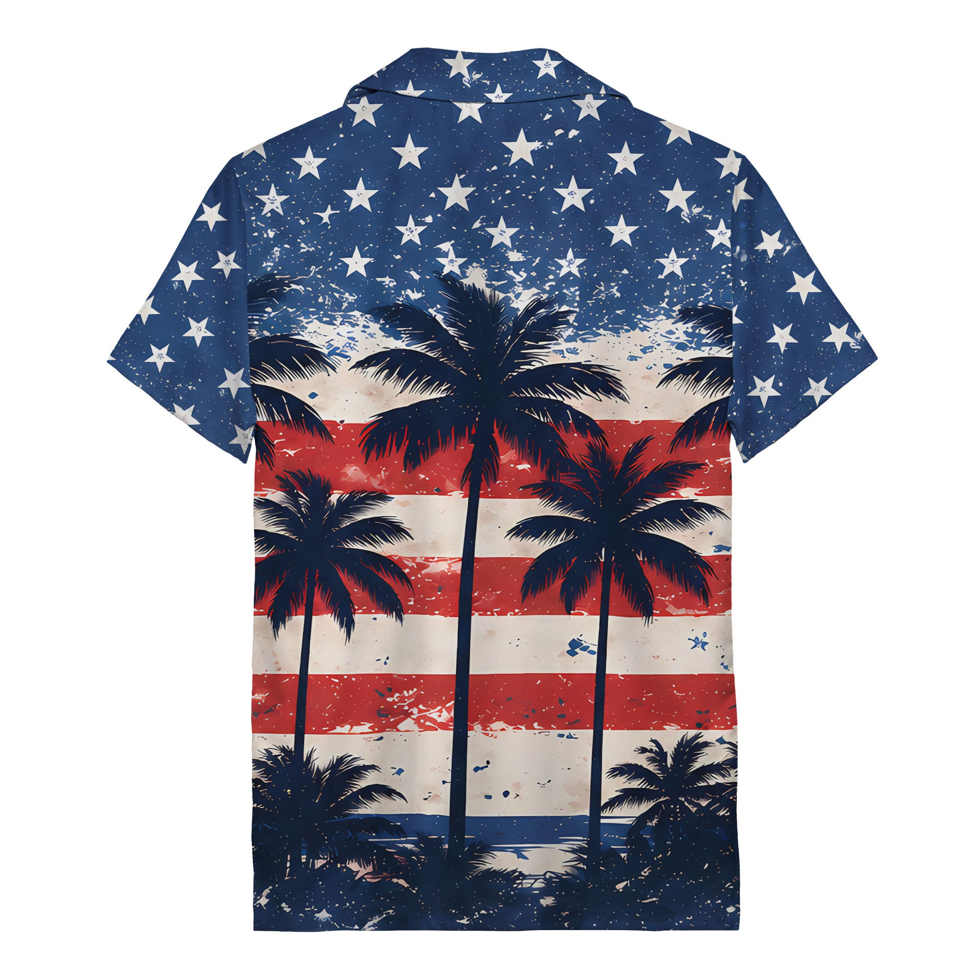 watercolor american flag & palm trees patriotic hawaiian shirt