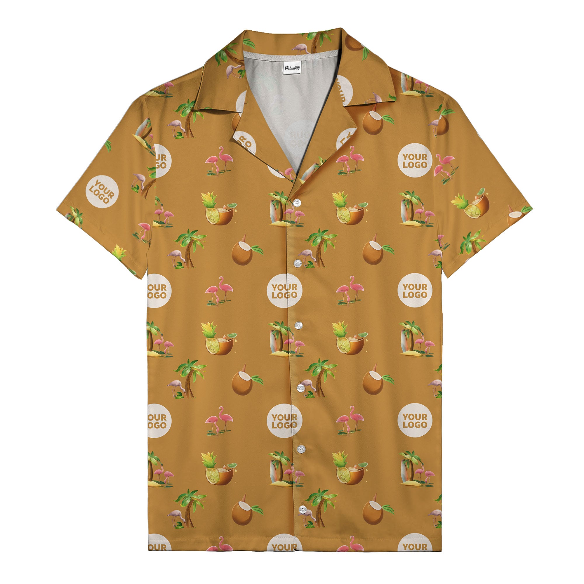 watercolor coral pink flamingos palm trees coconuts hawaiian shirt for men