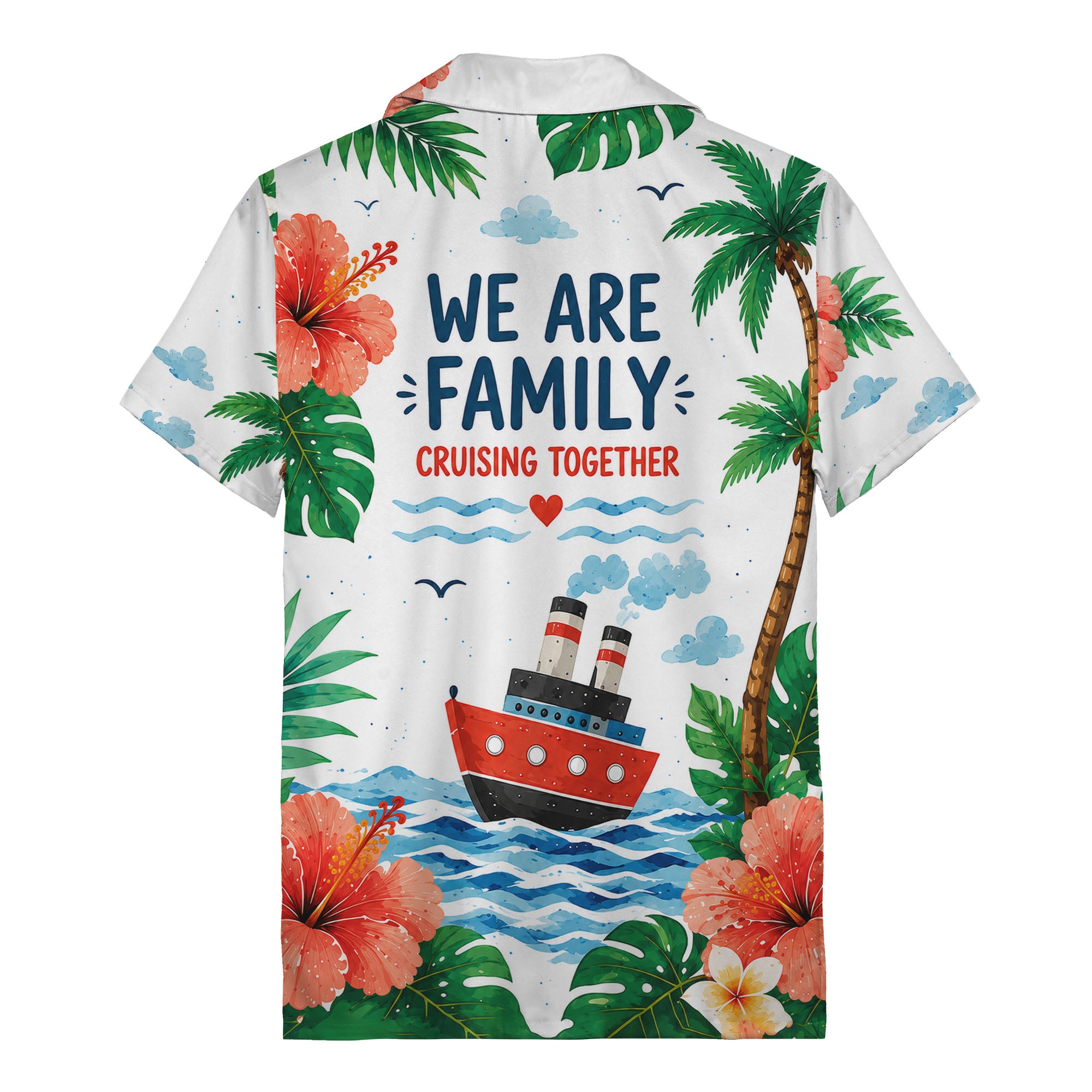 watercolor cruise ship hibiscus palm ocean wave hawaiian shirt