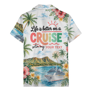 watercolor cruise sunset palm trees hibiscus flowers hawaiian shirt