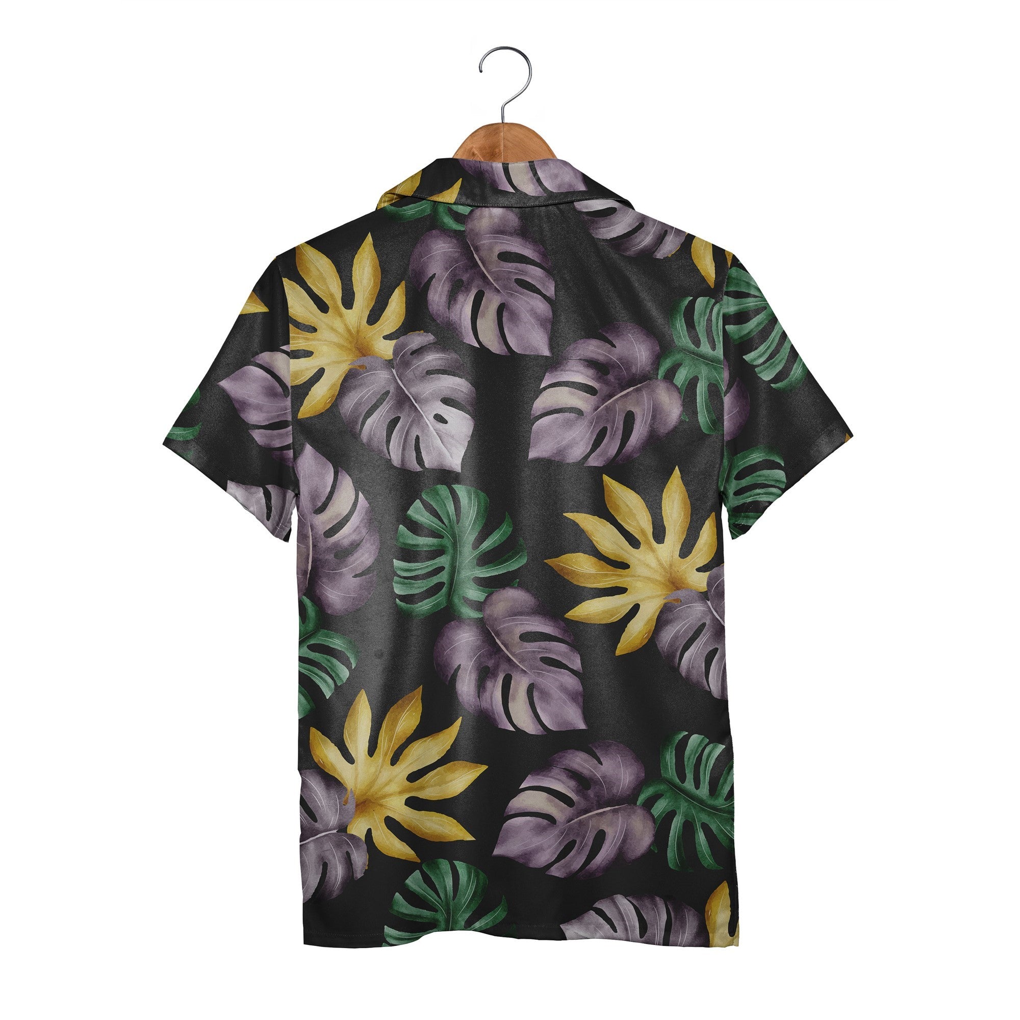 Watercolor Emerald Monstera Hawaiian Shirt on Charcoal Black Canvas