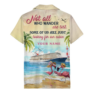 watercolor flamingo cruise ship lighthouse beach scene hawaiian shirt