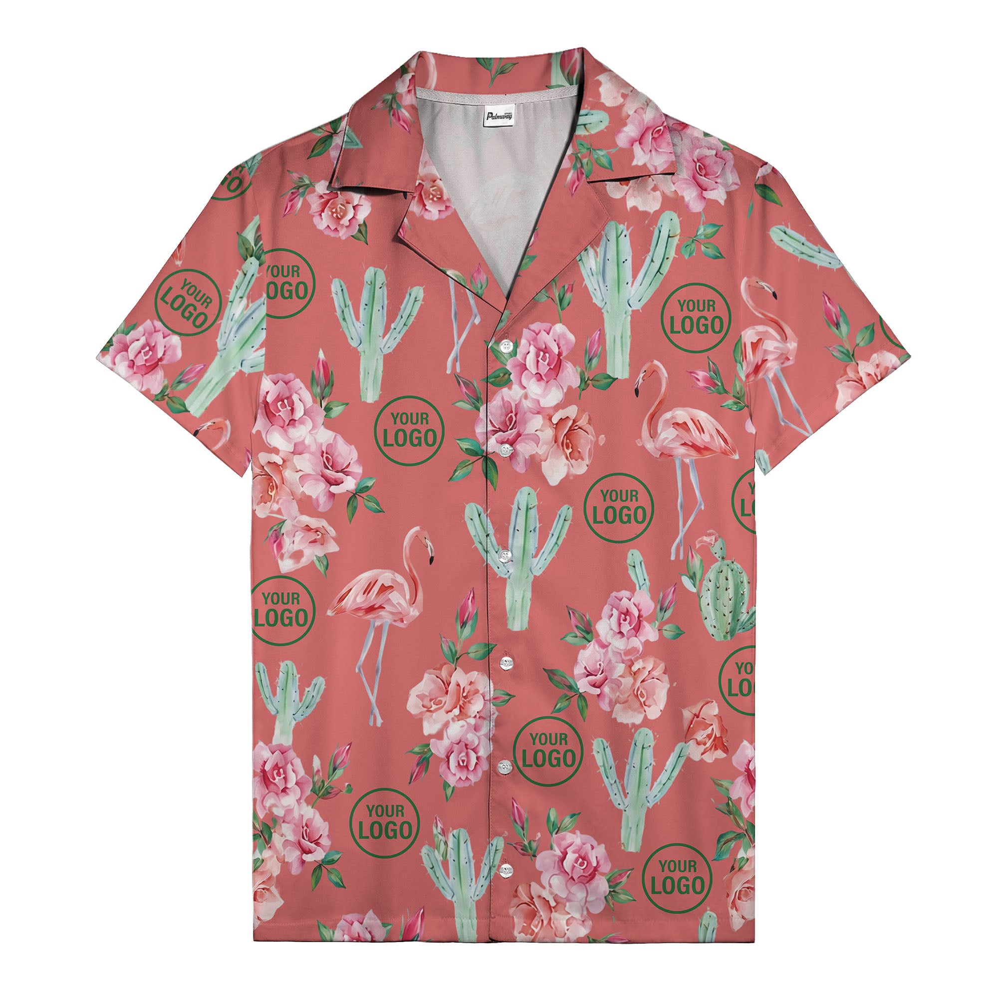 watercolor flamingos & cacti coral pink hawaiian shirt for men