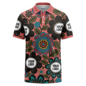 watercolor floral burst and olive leaves polo shirt for men