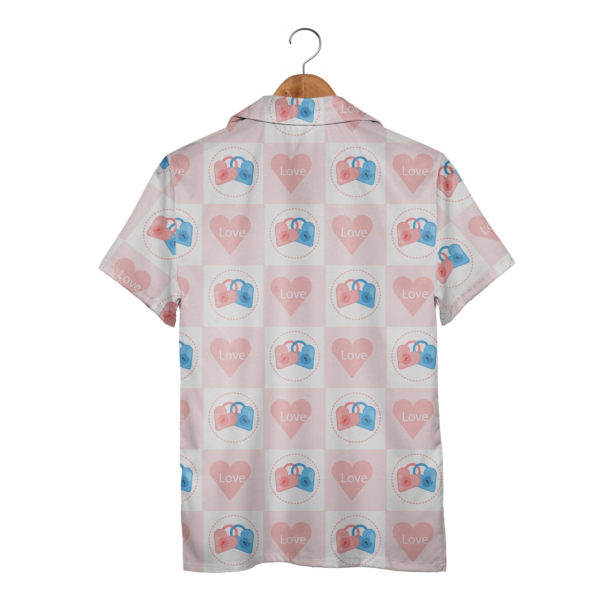 Watercolor Hearts Hawaiian Shirt in Blush Pink Rose and Fuchsia Tones