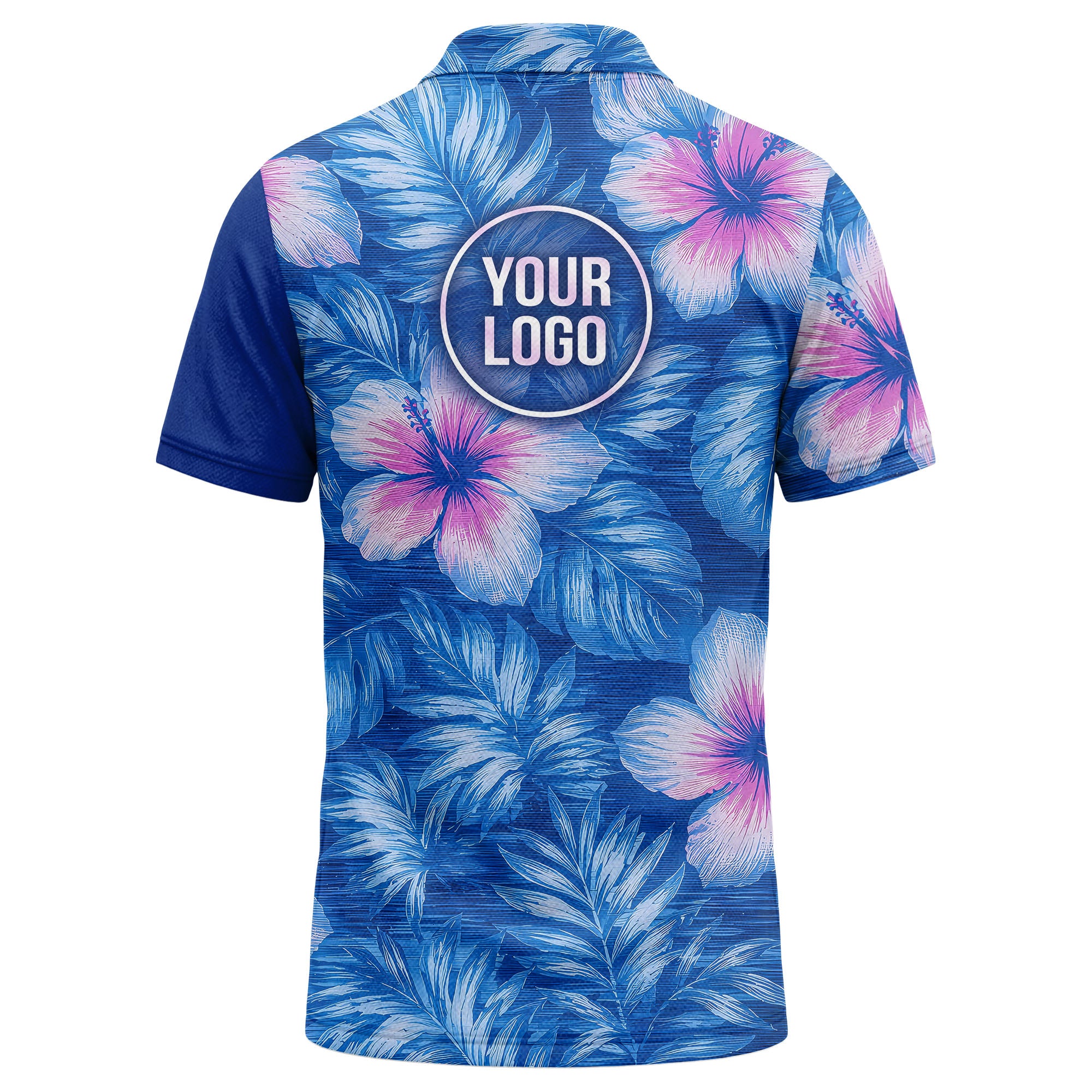 watercolor hibiscus & palm leaves tropical polo shirt for men