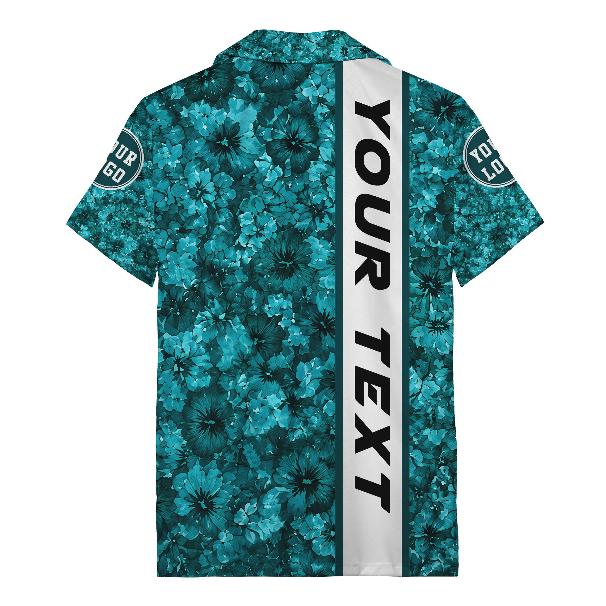 watercolor hibiscus stripes custom logo teal hawaiian shirt