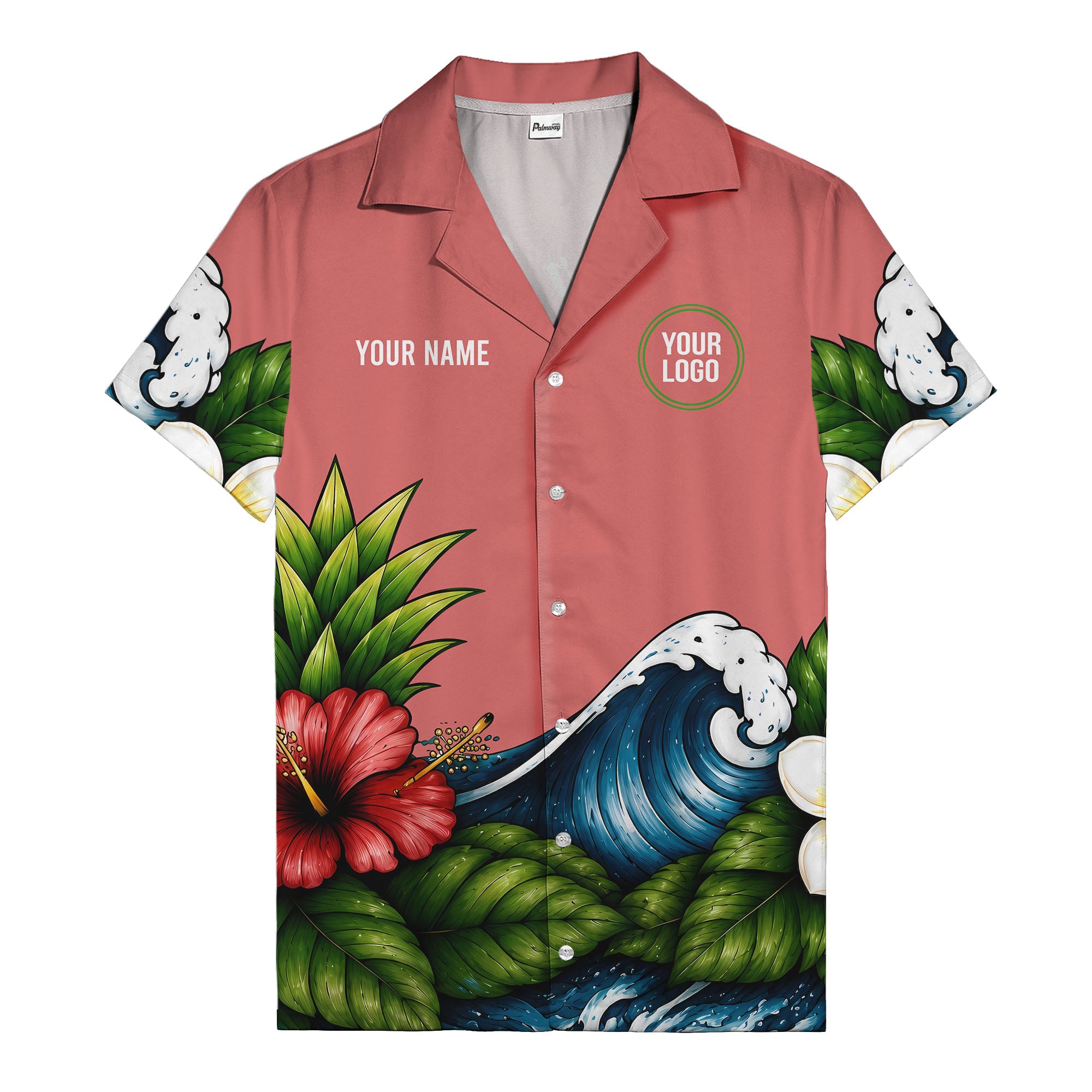 watercolor ocean waves hibiscus blooms palm leaf hawaiian shirt for men