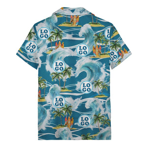 watercolor ocean waves palm trees surfboards hawaiian shirt for men