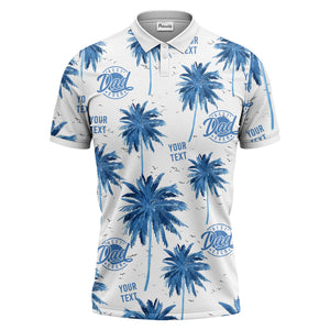 watercolor palm trees birds best dad ever navy blue tropical polo shirt