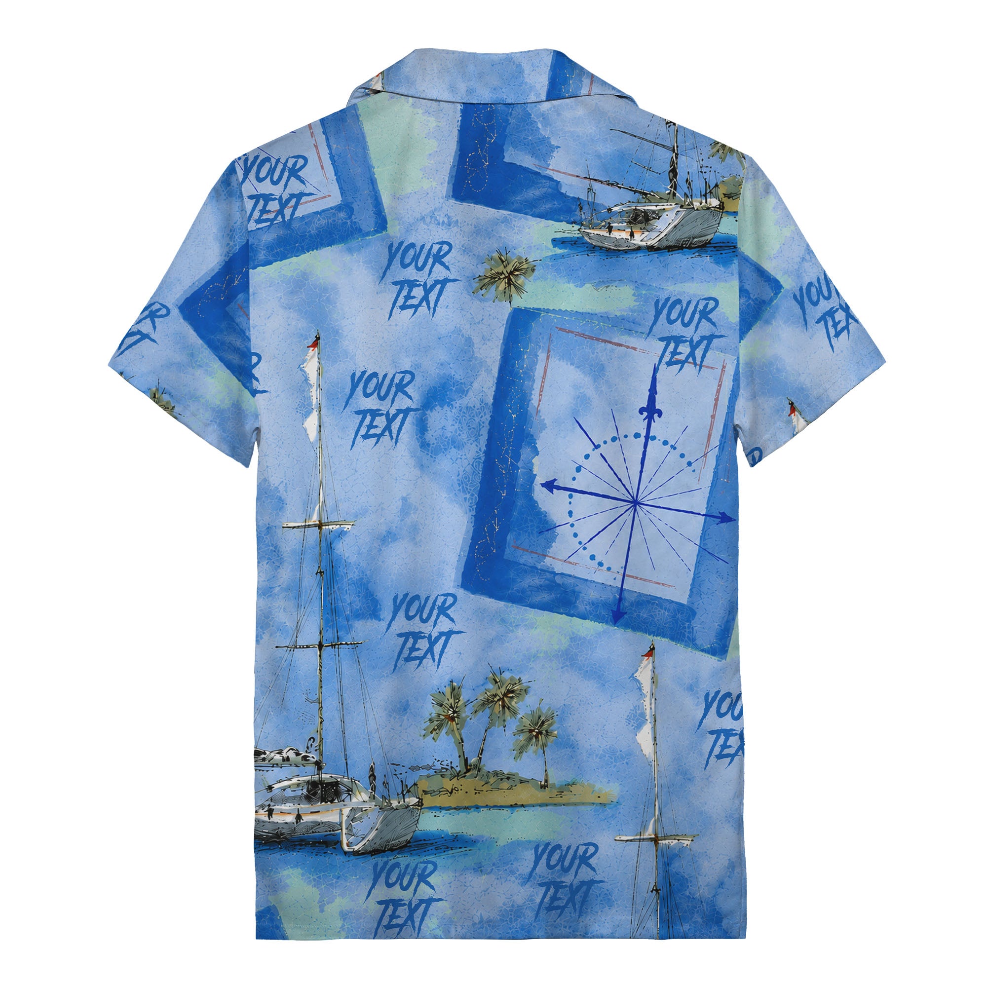 watercolor sailing ships & palm trees ocean hawaiian shirt