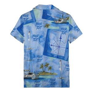 watercolor sailing ships & palm trees ocean hawaiian shirt