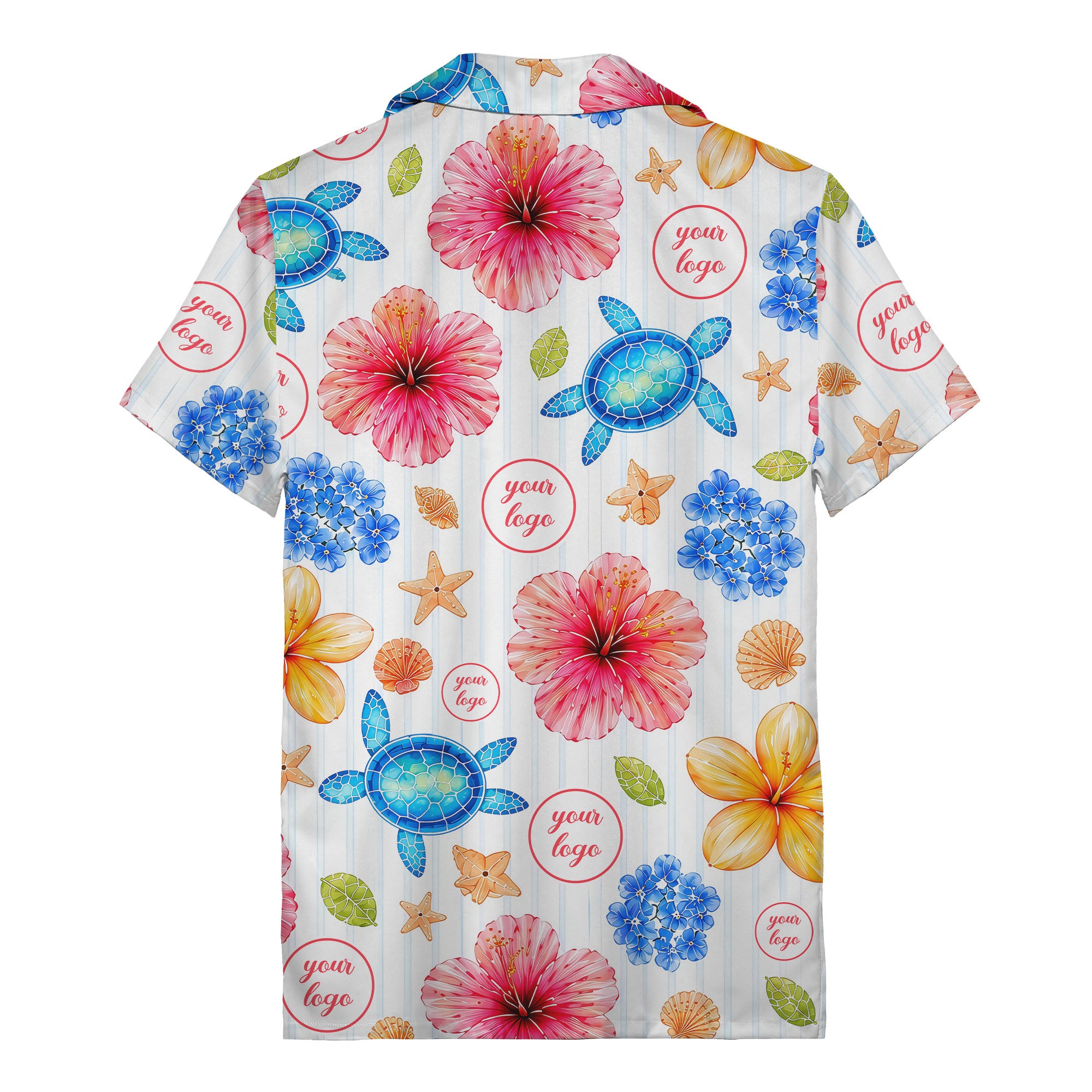 watercolor sea turtles & coral hibiscus hawaiian shirt for men