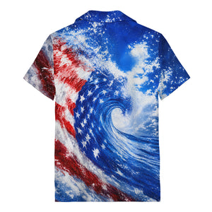 watercolor stars & stripes wave patriotic hawaiian shirt
