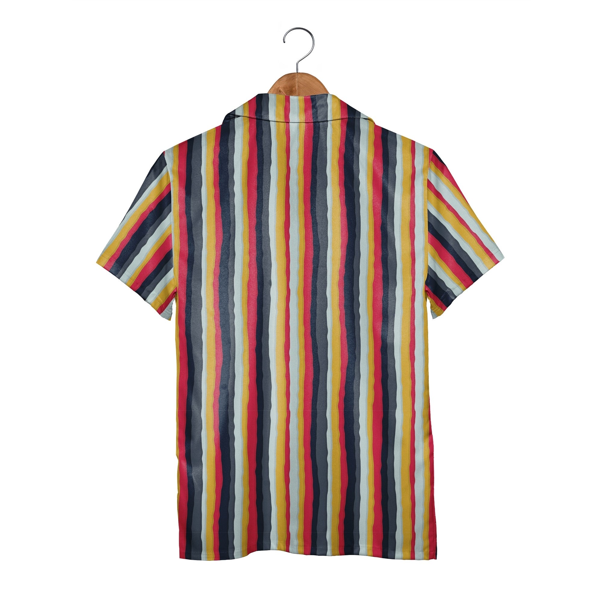 Wavy Berry Mustard Navy Stripe Hawaiian Shirt Dynamic Pattern