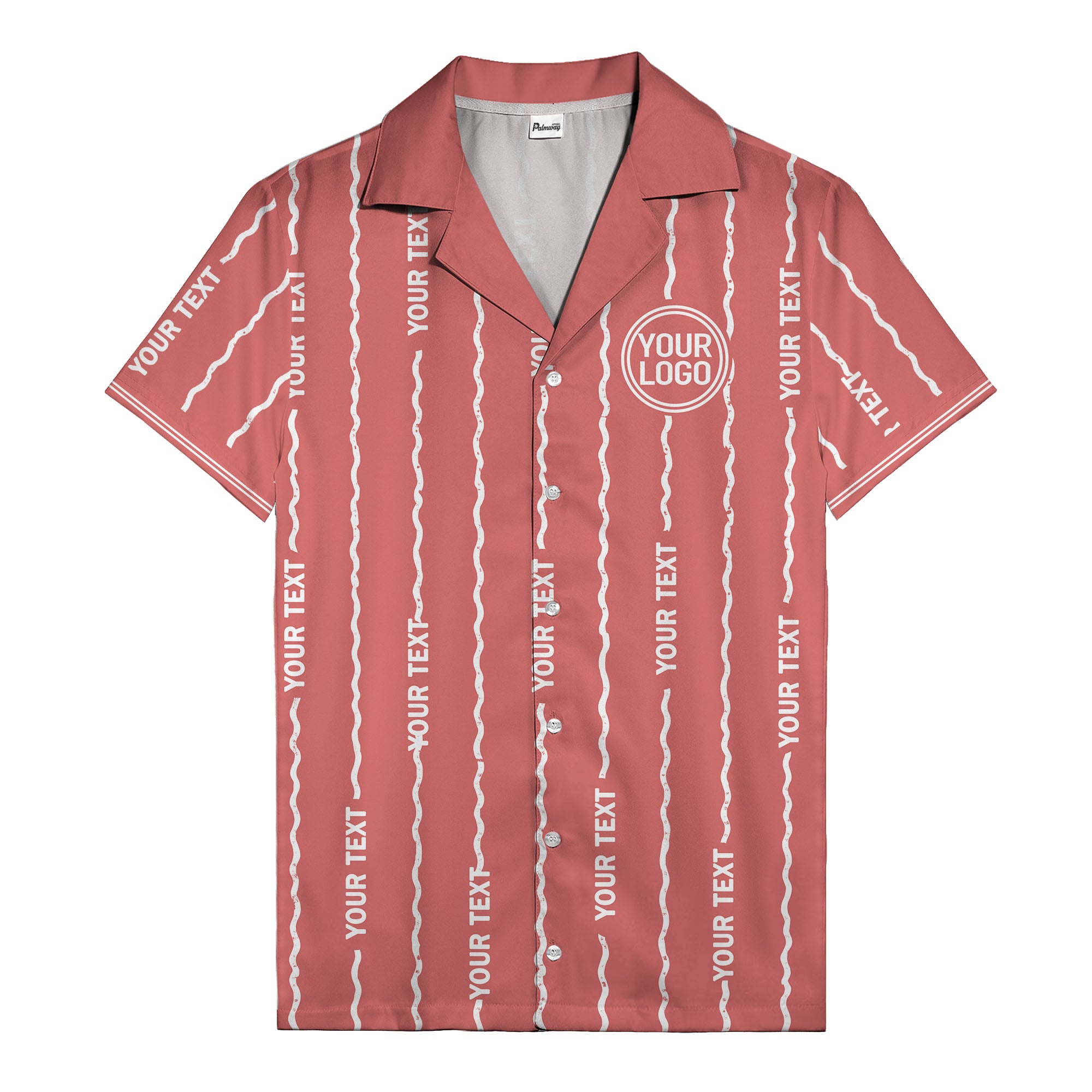 wavy line personalized hawaiian shirt with custom text & logo