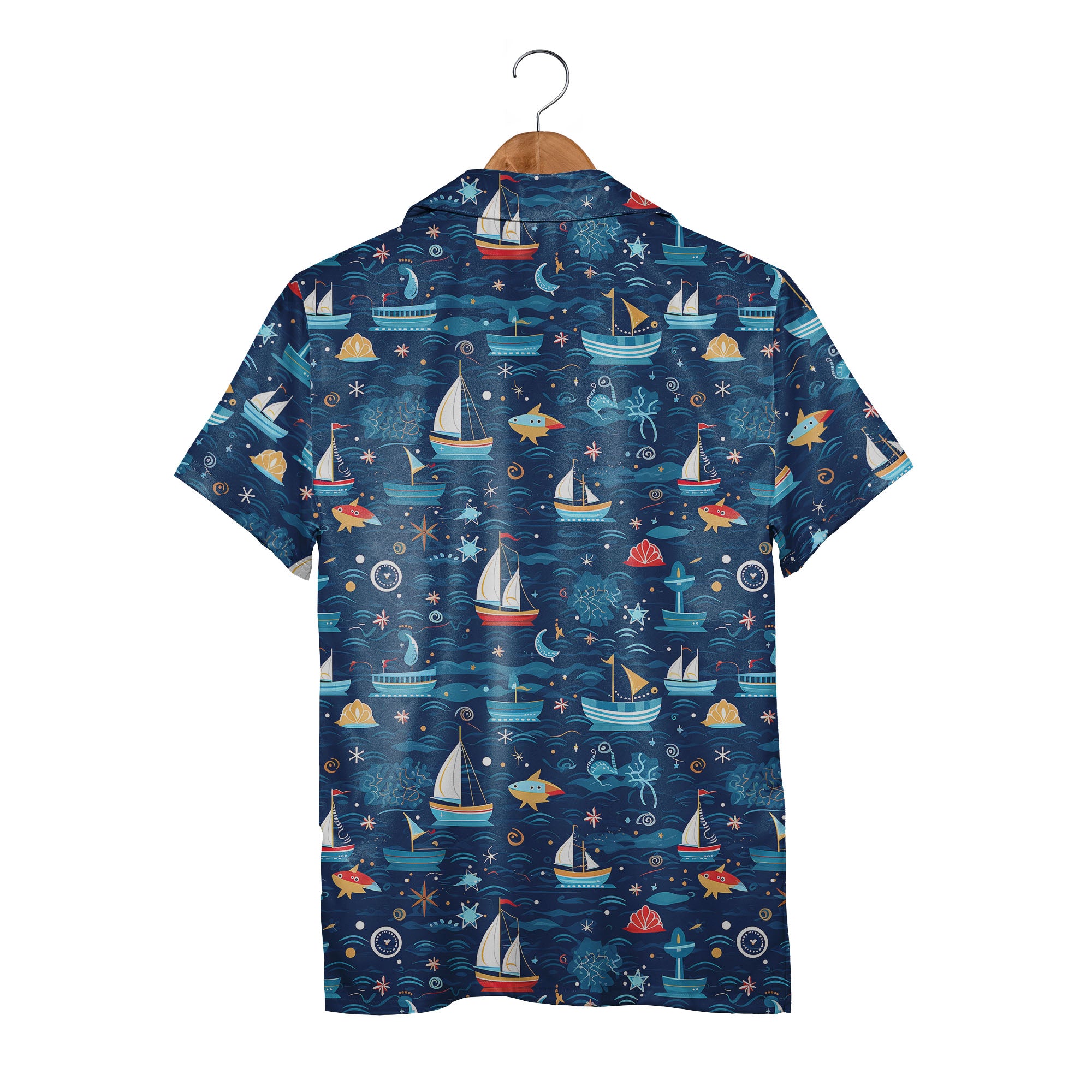 Whimsical Ocean Sailboat & Starfish Hawaiian Shirt – Anchor Compass Marine Print