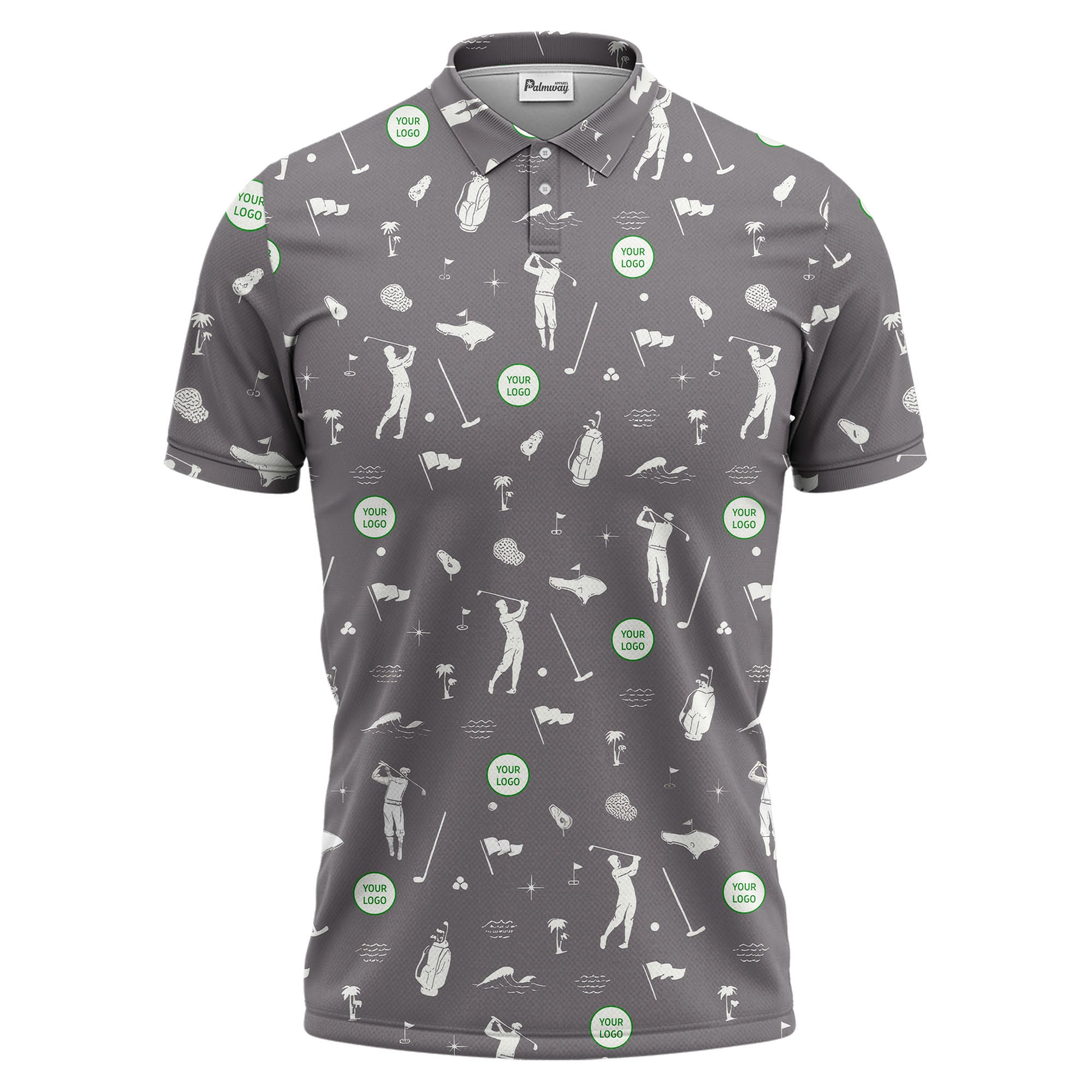 Whimsical Repeating Golfers Palm Trees Waves Polo Shirt For Weekend Tee Times