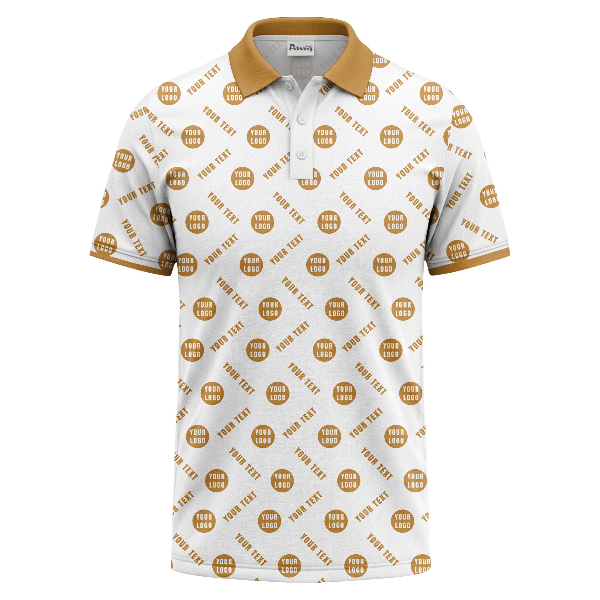 your name & logo repeat pattern all over print custom polo shirt