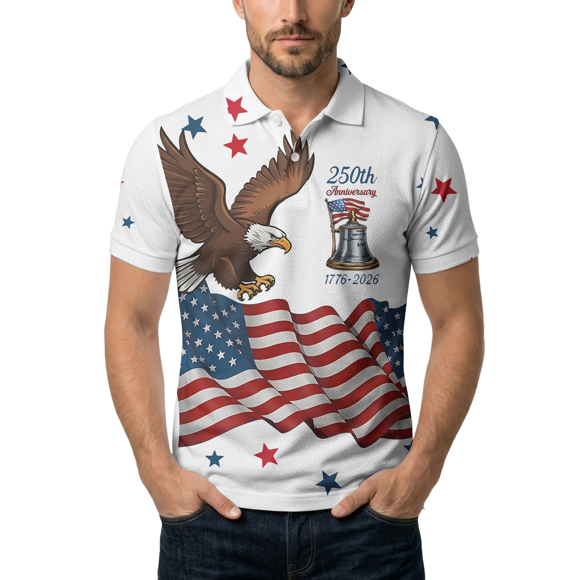 custom multi color patriotic eagle stars & stripes anniversary men's golf polo shirt