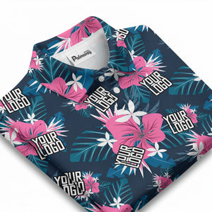 custom multi color tropical floral custom logo polo shirt with hibiscus plumeria print hawaiian shirt