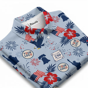 illustrated patriotic floral eagle flag polo shirt for men