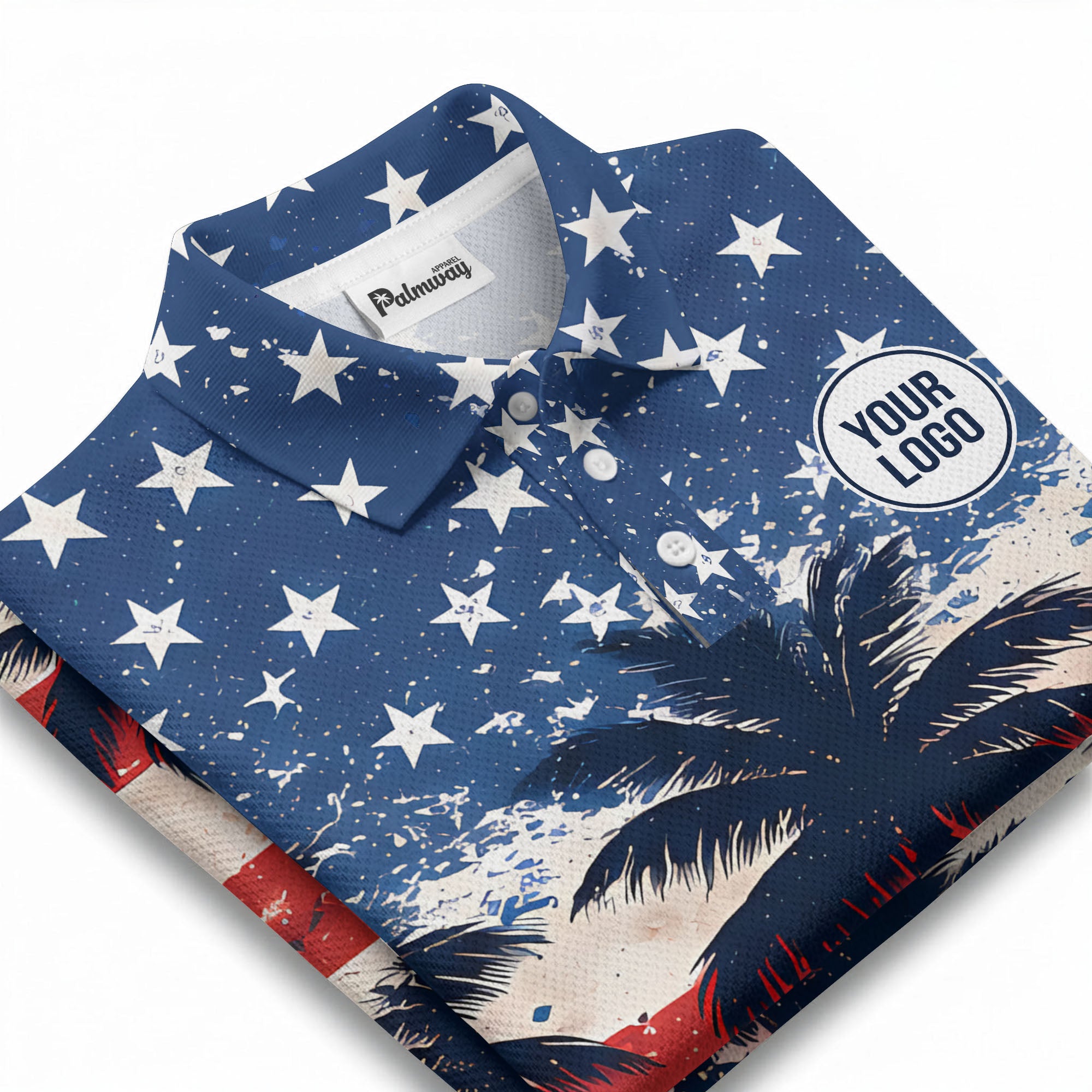 american flag palm tree stars & stripes patriotic polo shirt