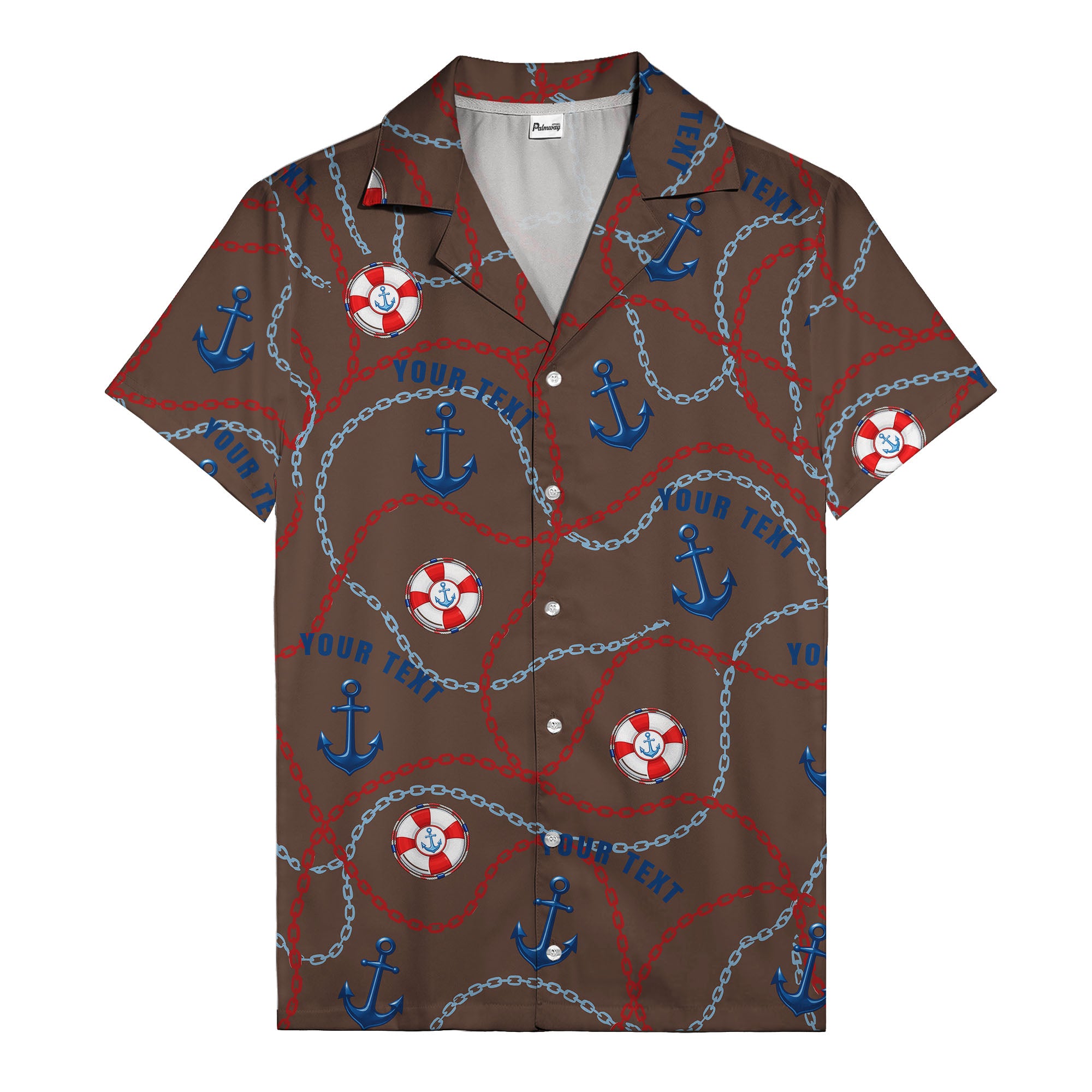 anchors lifebuoys chain link pattern nautical hawaiian shirt