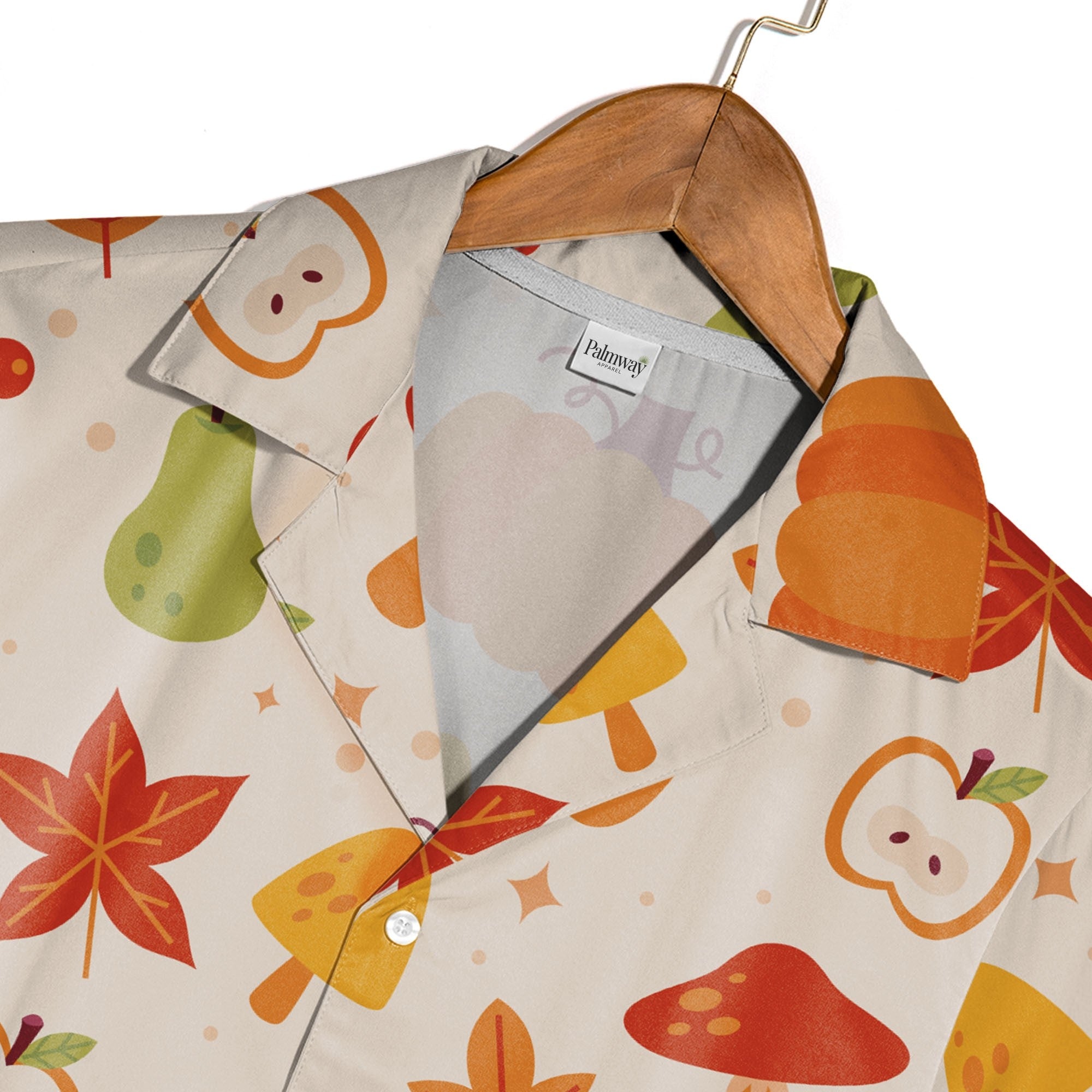 Autumn Harvest Hawaiian Shirt with Pumpkins Mushrooms and Maple Leaves