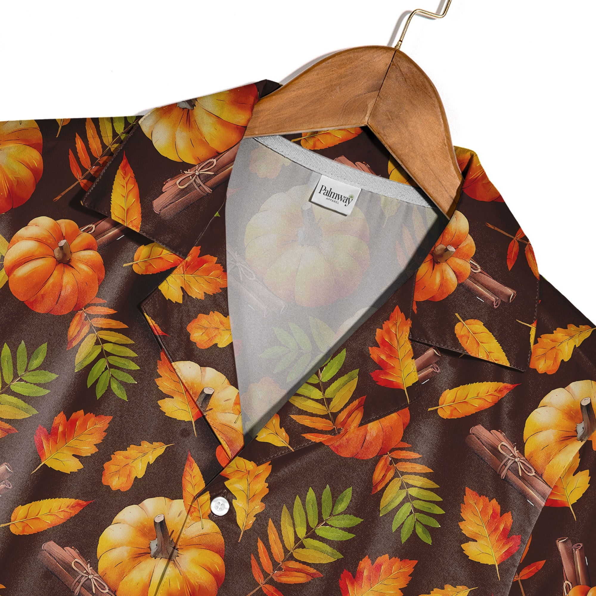 Autumn Harvest Pumpkin Hawaiian Shirt with Cinnamon on Brown