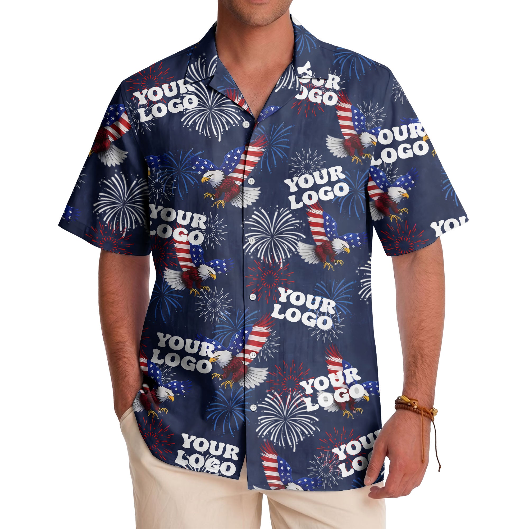 bald eagles fireworks american flag burst navy blue patriotic hawaiian shirt