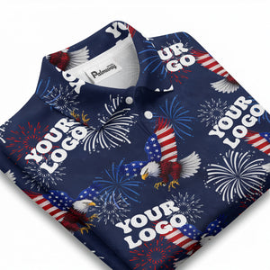 bald eagles fireworks stars & stripes patriotic navy blue polo shirt for men