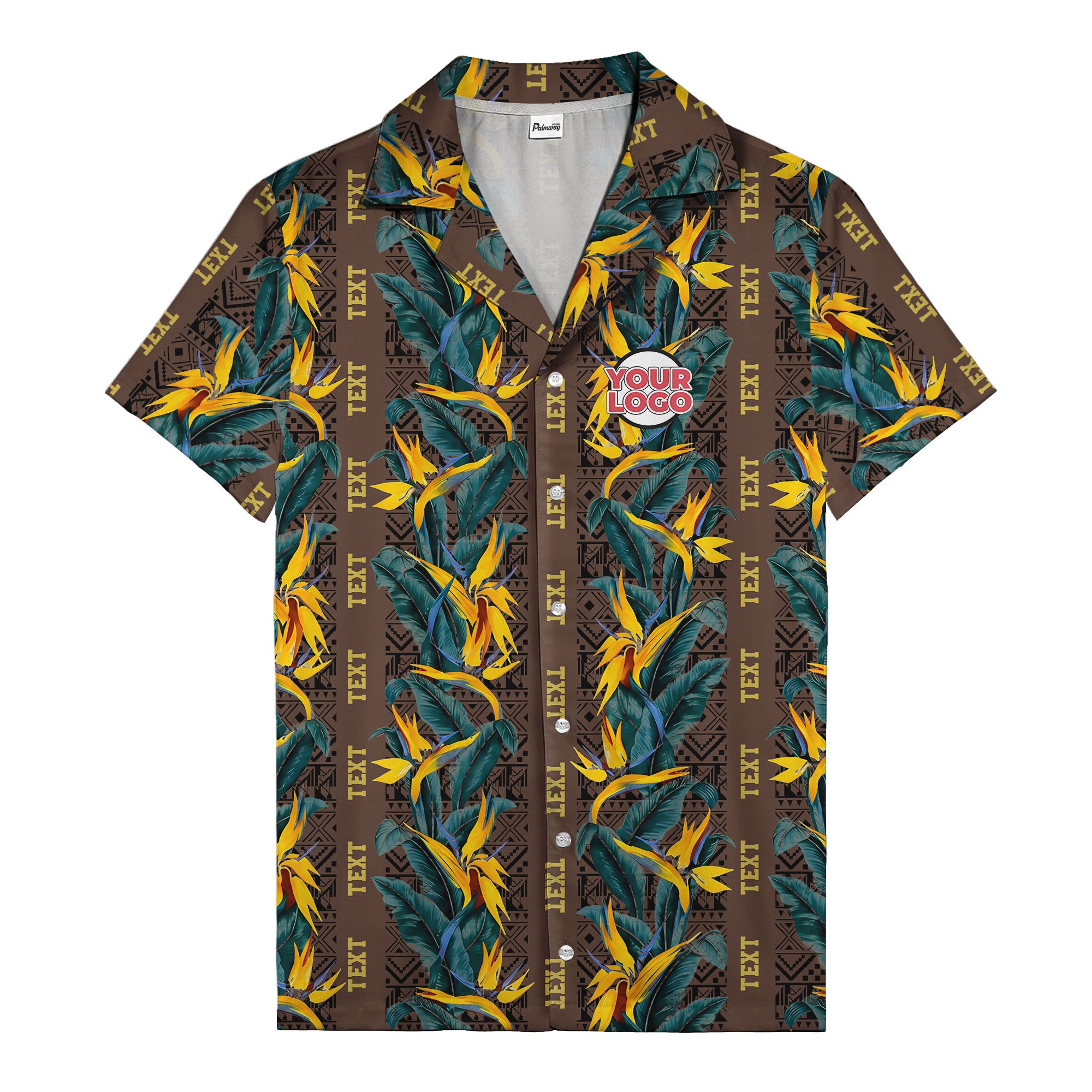 bird of paradise blossoms & tribal border black hawaiian shirt for men