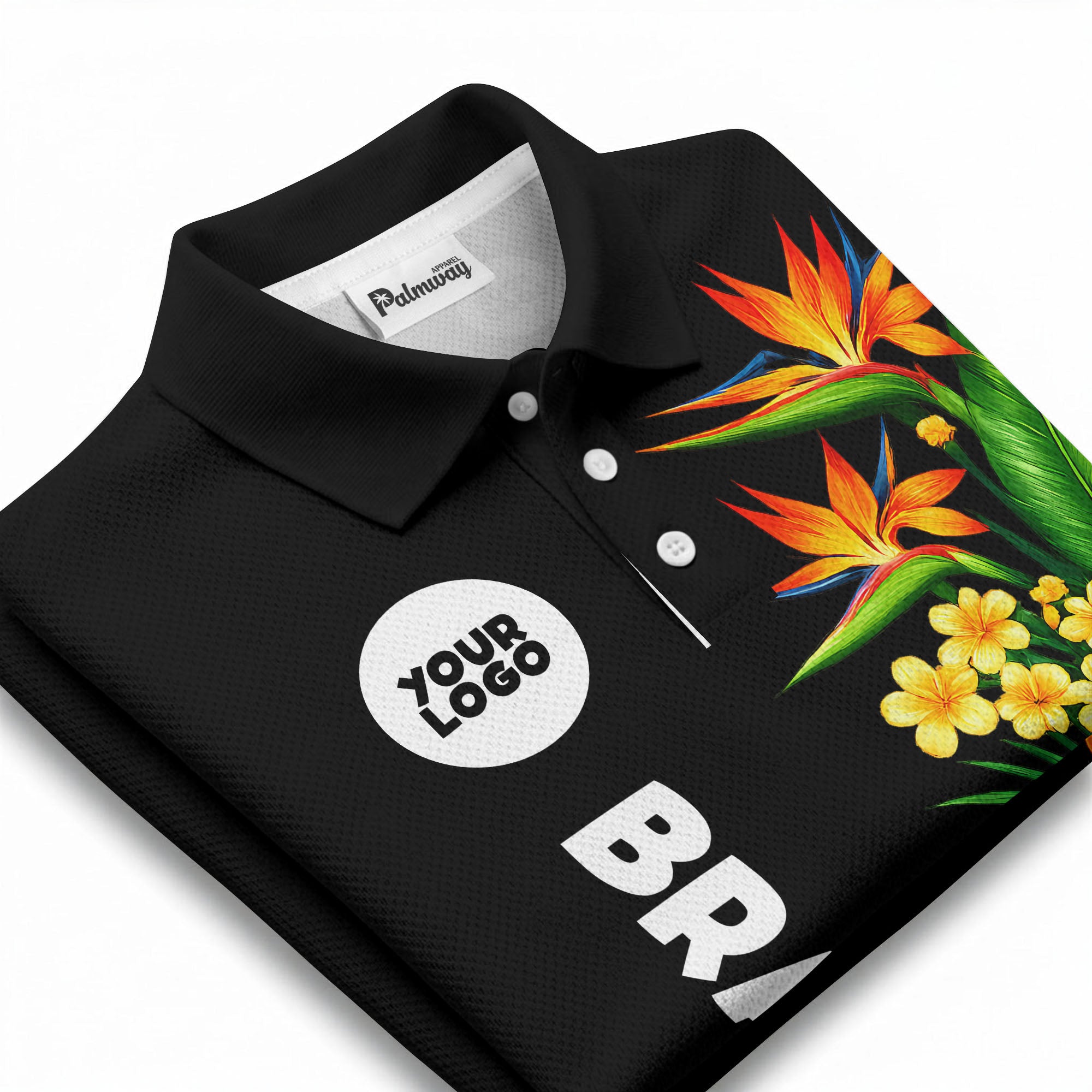 bird of paradise & hibiscus floral polo shirt for men