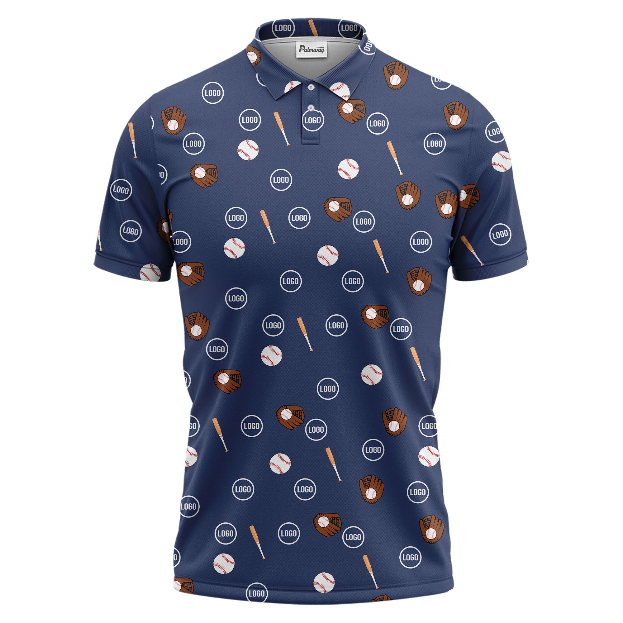Black Baseball Icons Repeating Illustrated Polo Shirt For Sporty Fans