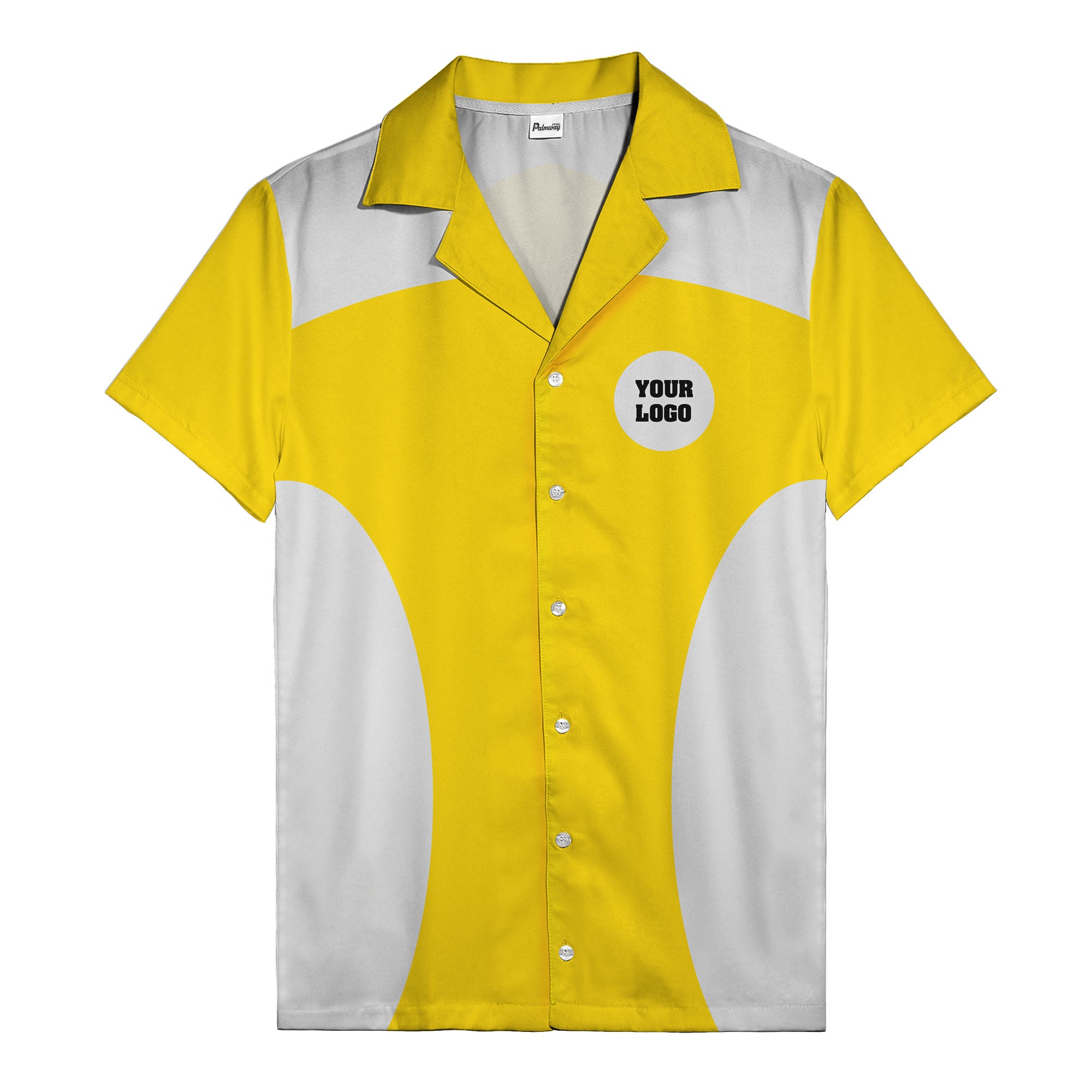 black silver geometric bowling hawaiian shirt with custom logo patch