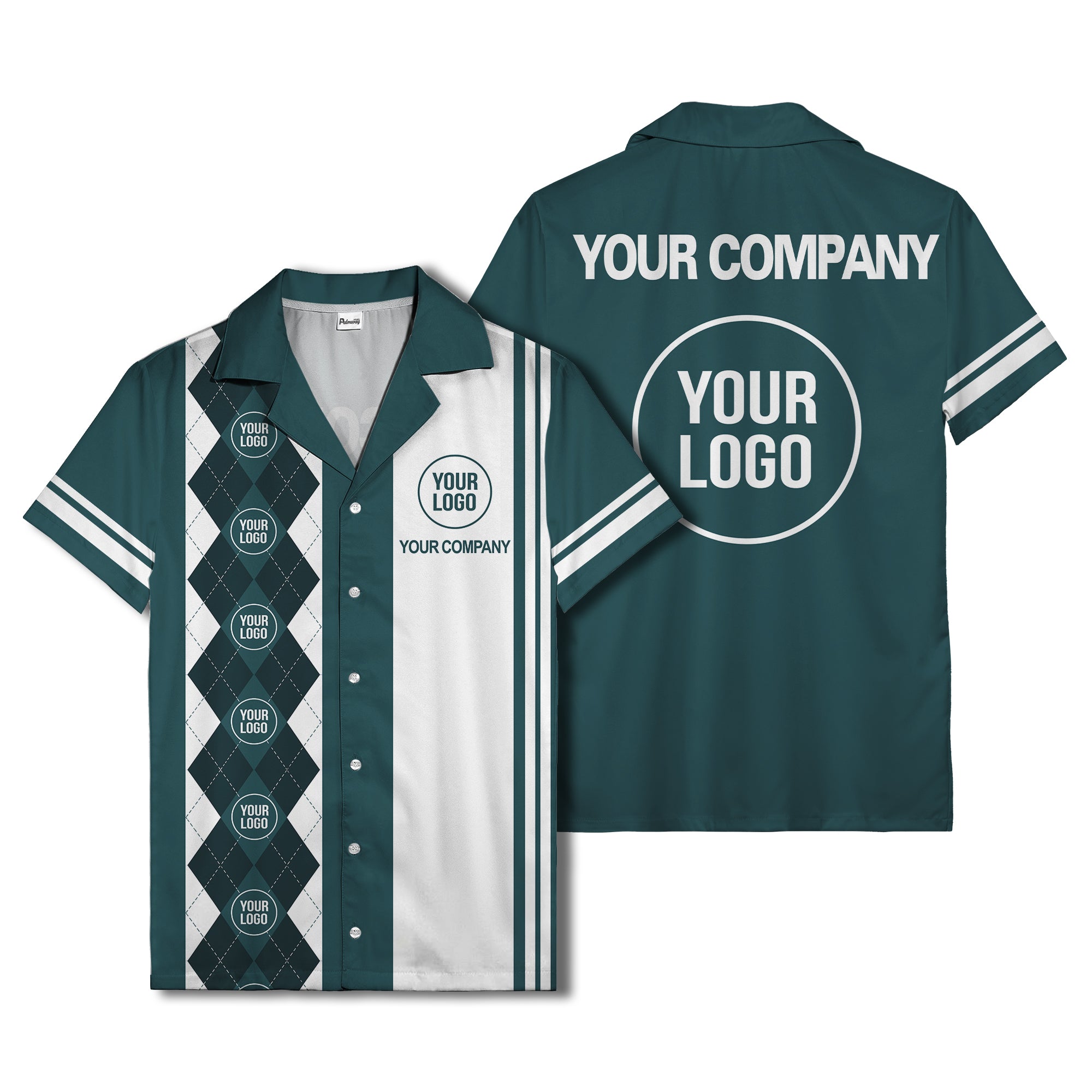 black white argyle stripes & custom logos golf hawaiian shirt