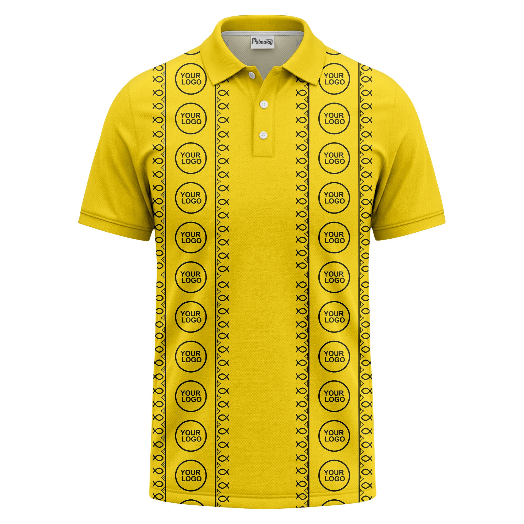 black white fish symbol repeat pattern golf polo shirt