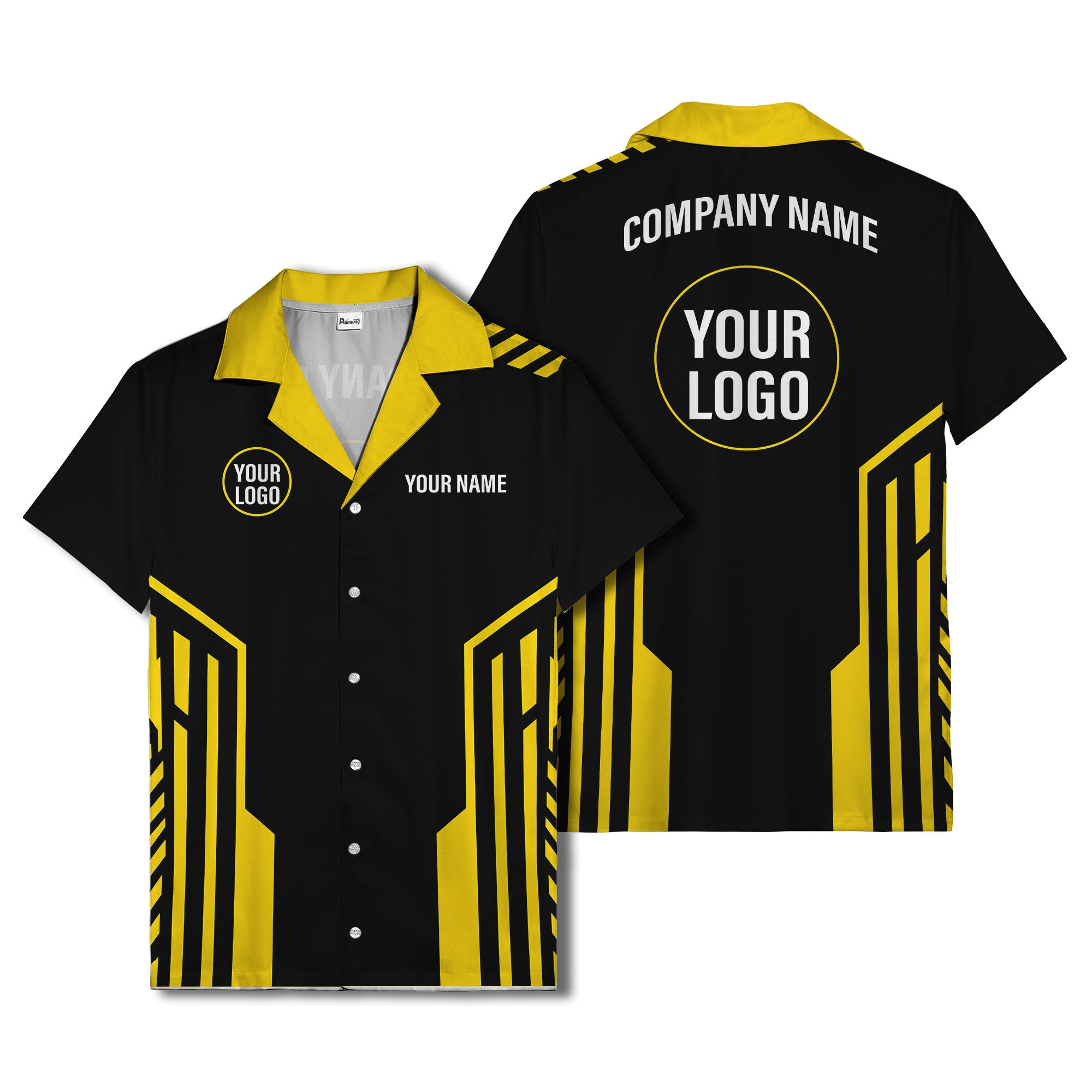 black white geometric stripe personalized logo circle hawaiian shirt