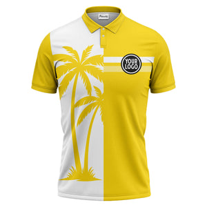 black white palm trees & stripes modern hawaiian polo shirt
