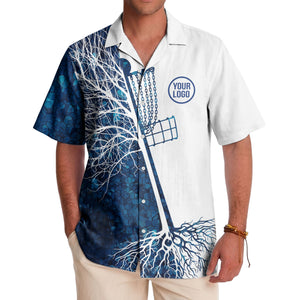 blue hexagon windmill silhouette & tree roots abstract art hawaiian shirt