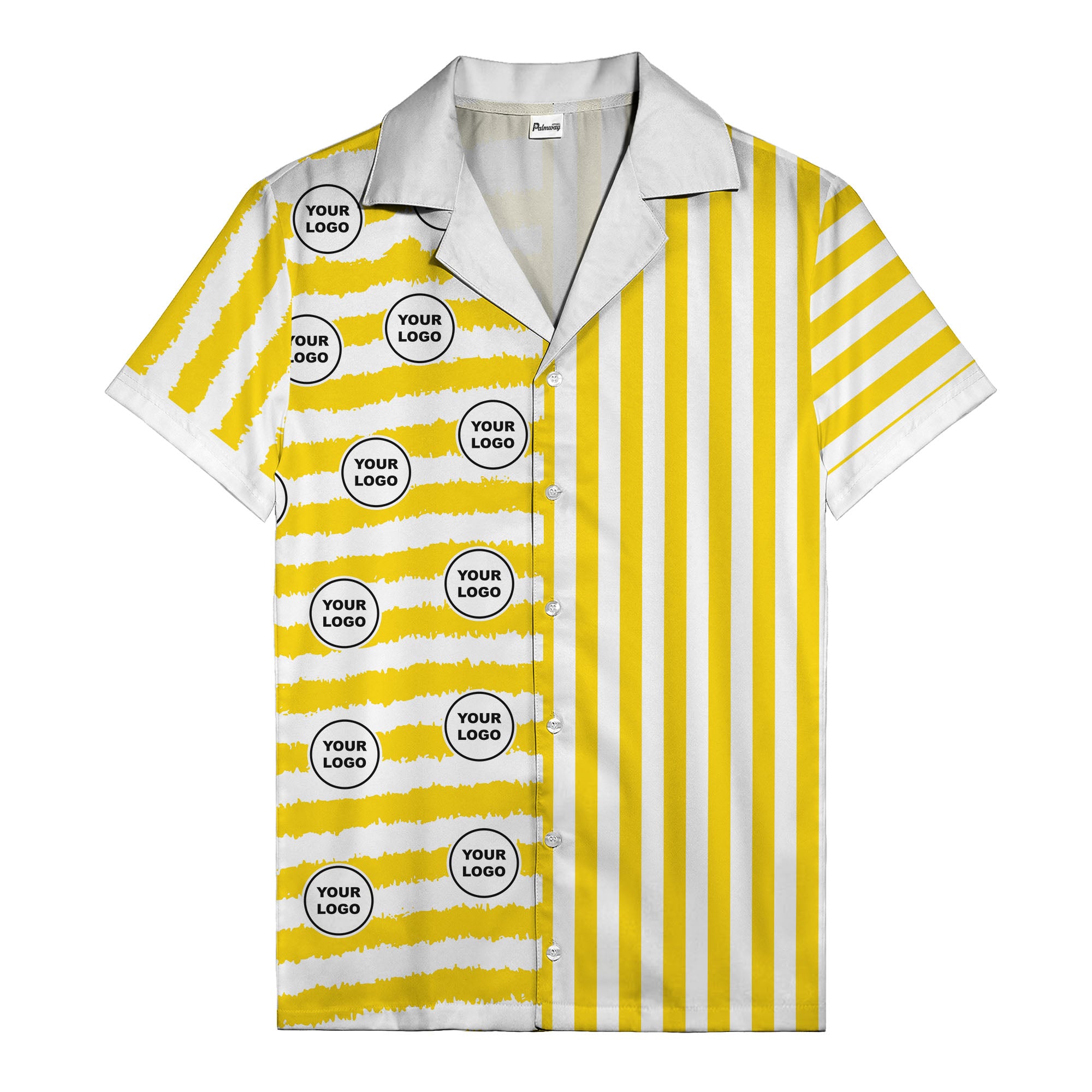 bold black-white stripe & circular logo hawaiian shirt