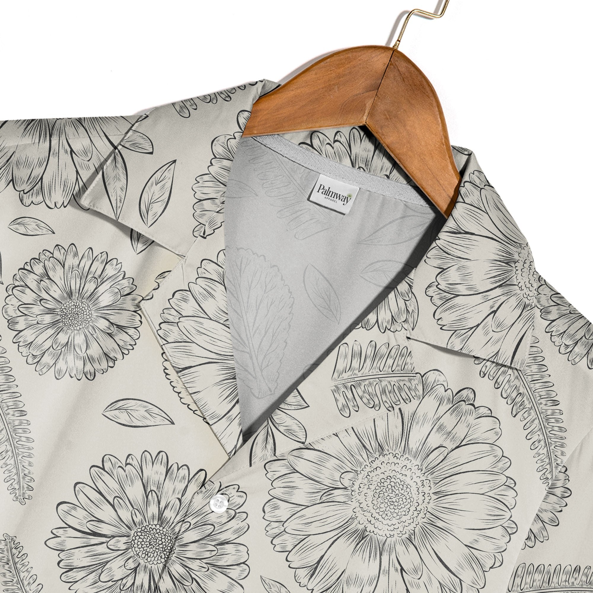 Botanical Line Art Flower Hawaiian Shirt with Fern Fronds Vintage