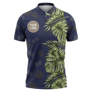 botanical tropical leaf polo shirt | custom color jungle all-over print