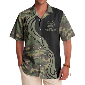 camouflage palm tree silhouette black panel hawaiian shirt