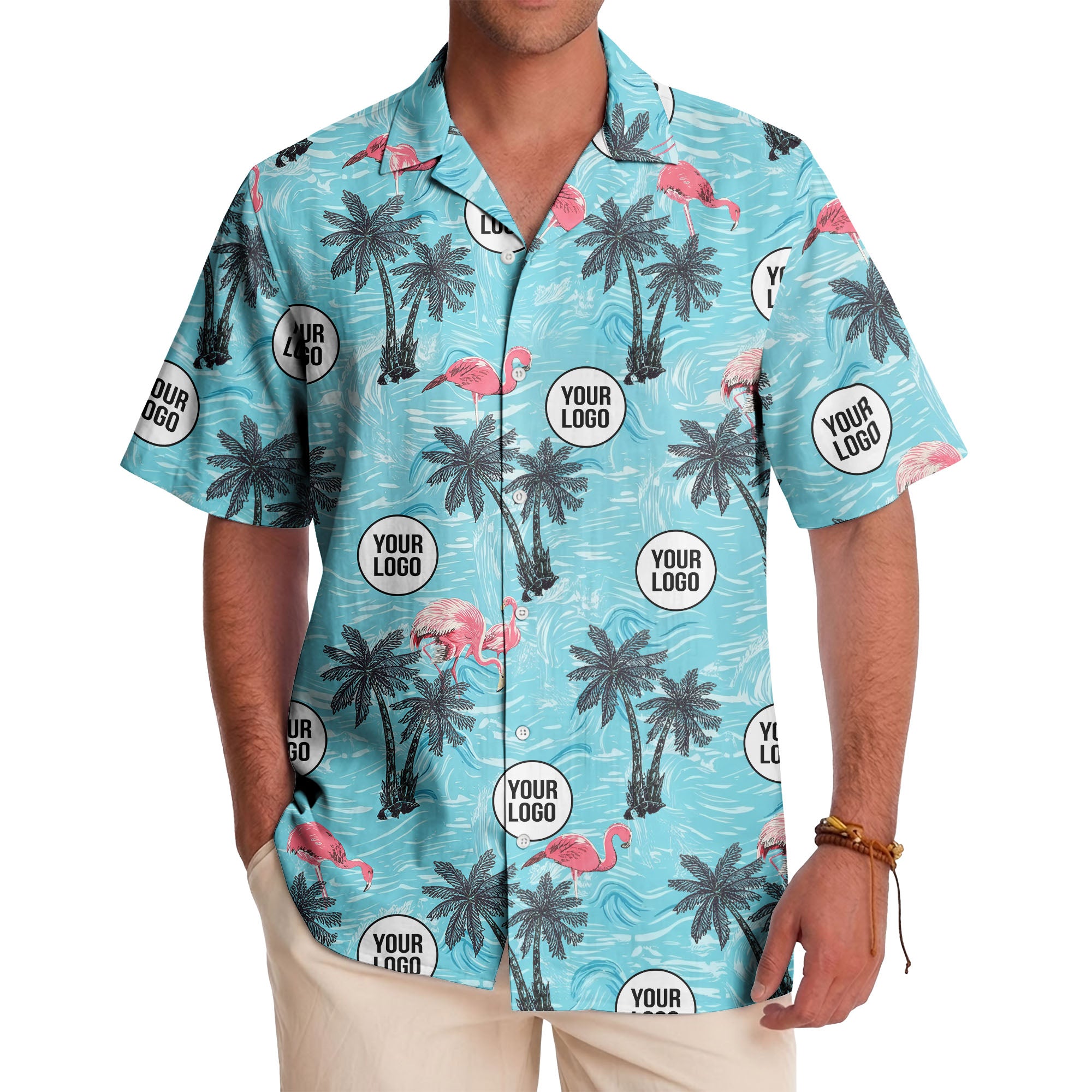 caribbean flamingos & palm trees vintage aloha hawaiian shirt