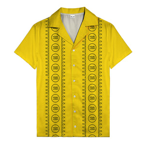 circular logo & fish symbols black hawaiian shirt for men