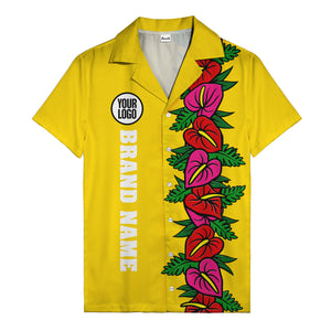 coral anthurium blooms & emerald leaf stripes hawaiian shirt for men
